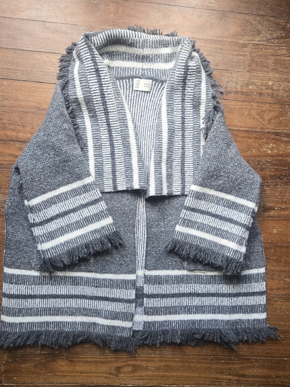 Saturday Sunday Anthropologie Gray Striped Fringe Open Cardigan Sweater